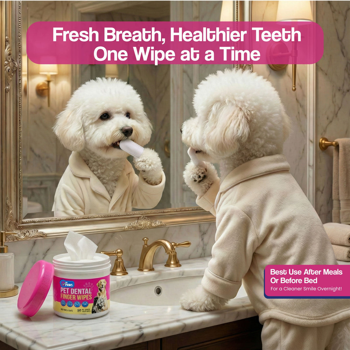 Naturally Formulated Pet Dental Finger Wipes for Teeth Cleaning (50 Count)