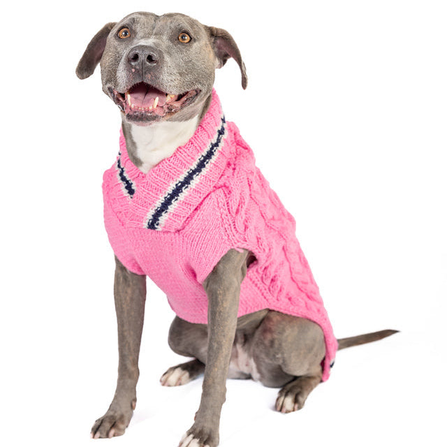Chilly Dog Preppy Pink Cable Knit Wool Dog Sweater