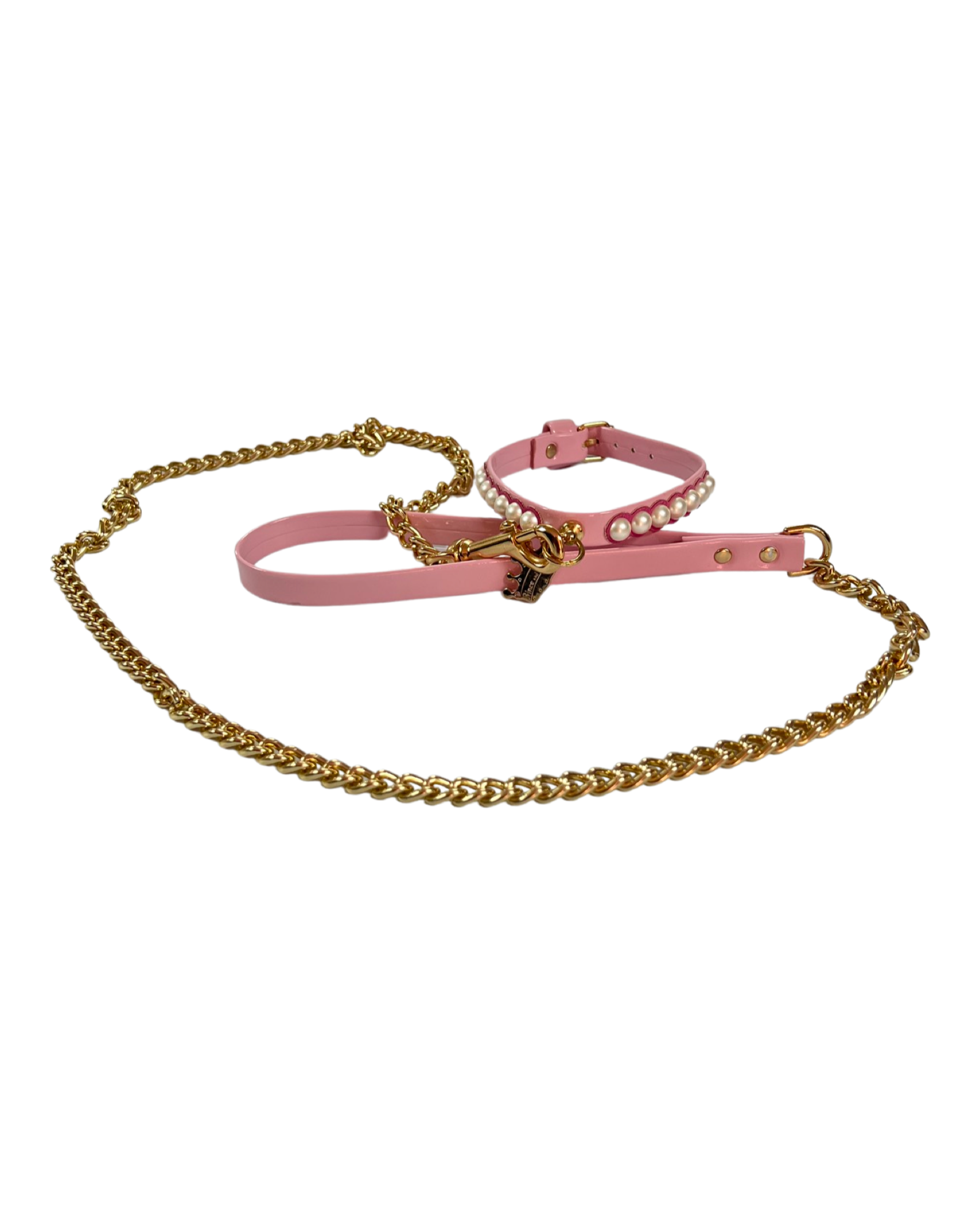 Fashion Collar and Chain Leash Set - Pink with Pearls