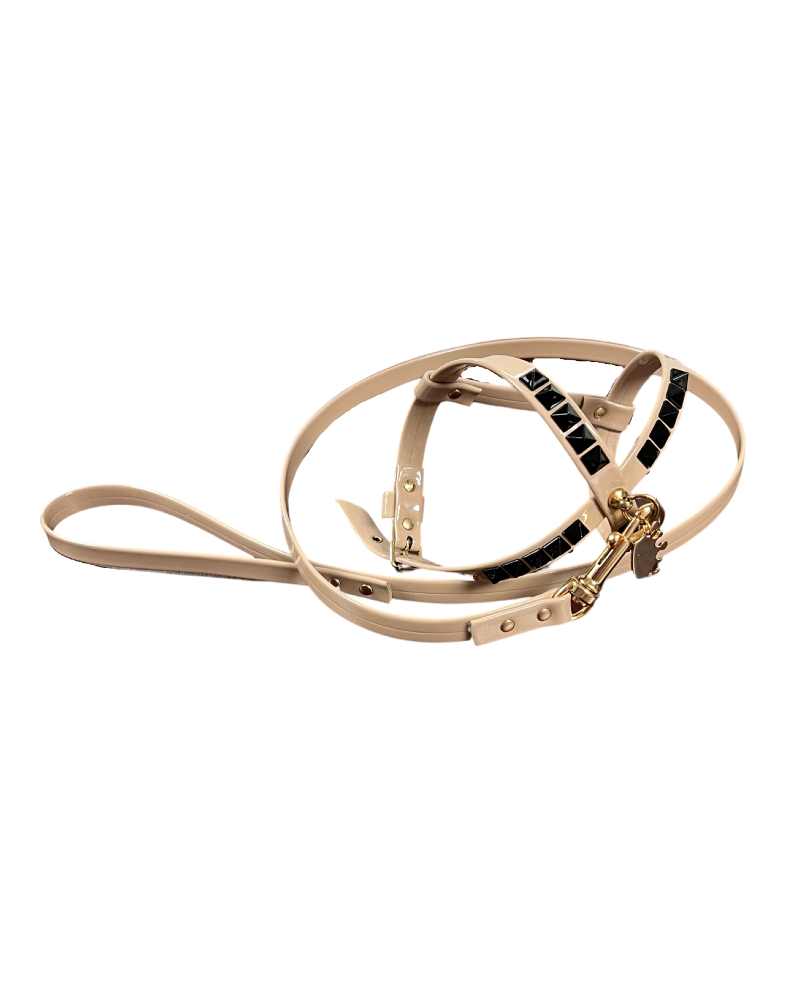 Fashion Dog Harness and Leash Set - Beige with Black Studs