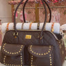 Designer Dog Travel Carrier - Chocolate with Gold Studs