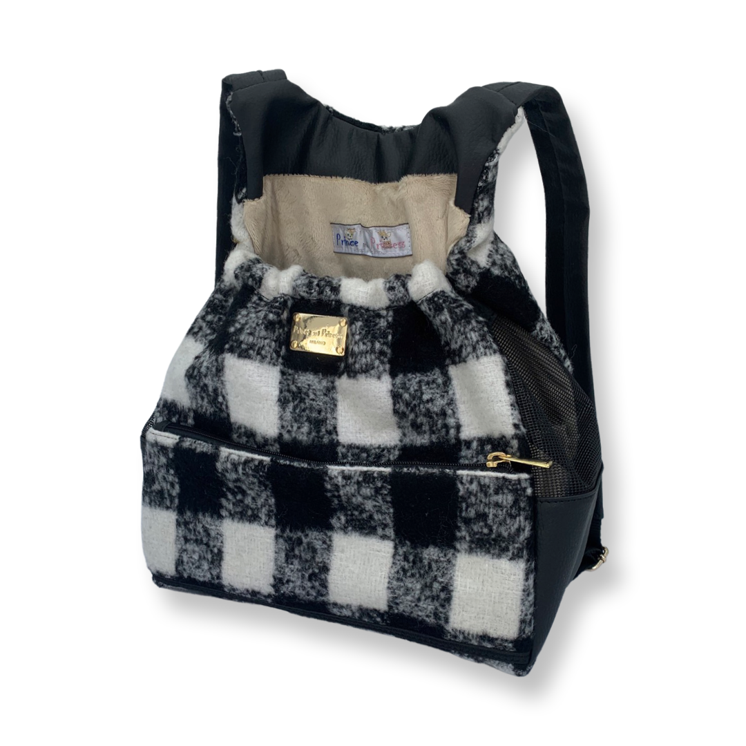 Dog Pouch Carrier - Black and White Plaid