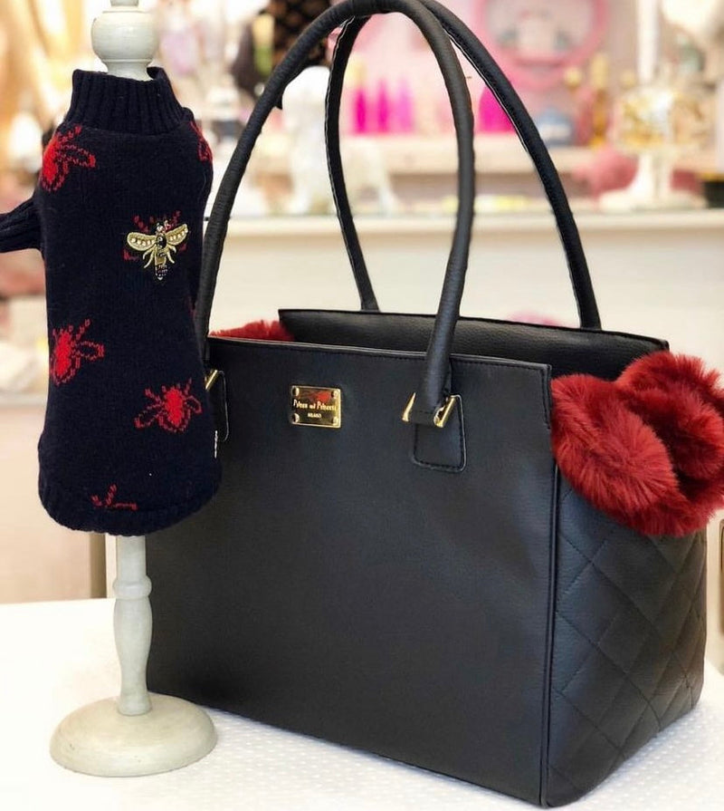 Designer Dog Purse - Black and Red