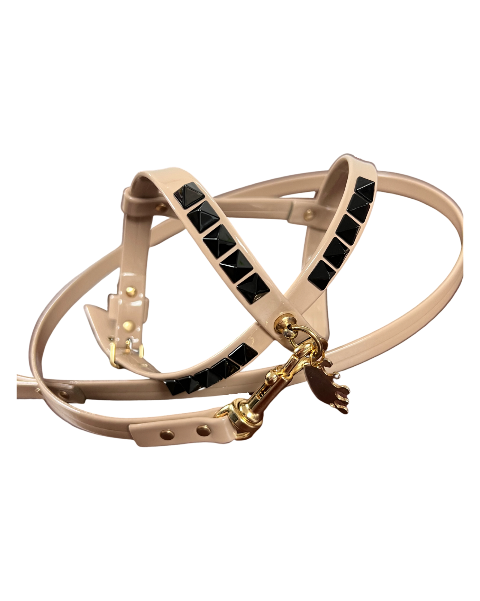 Fashion Dog Harness and Leash Set - Beige with Black Studs