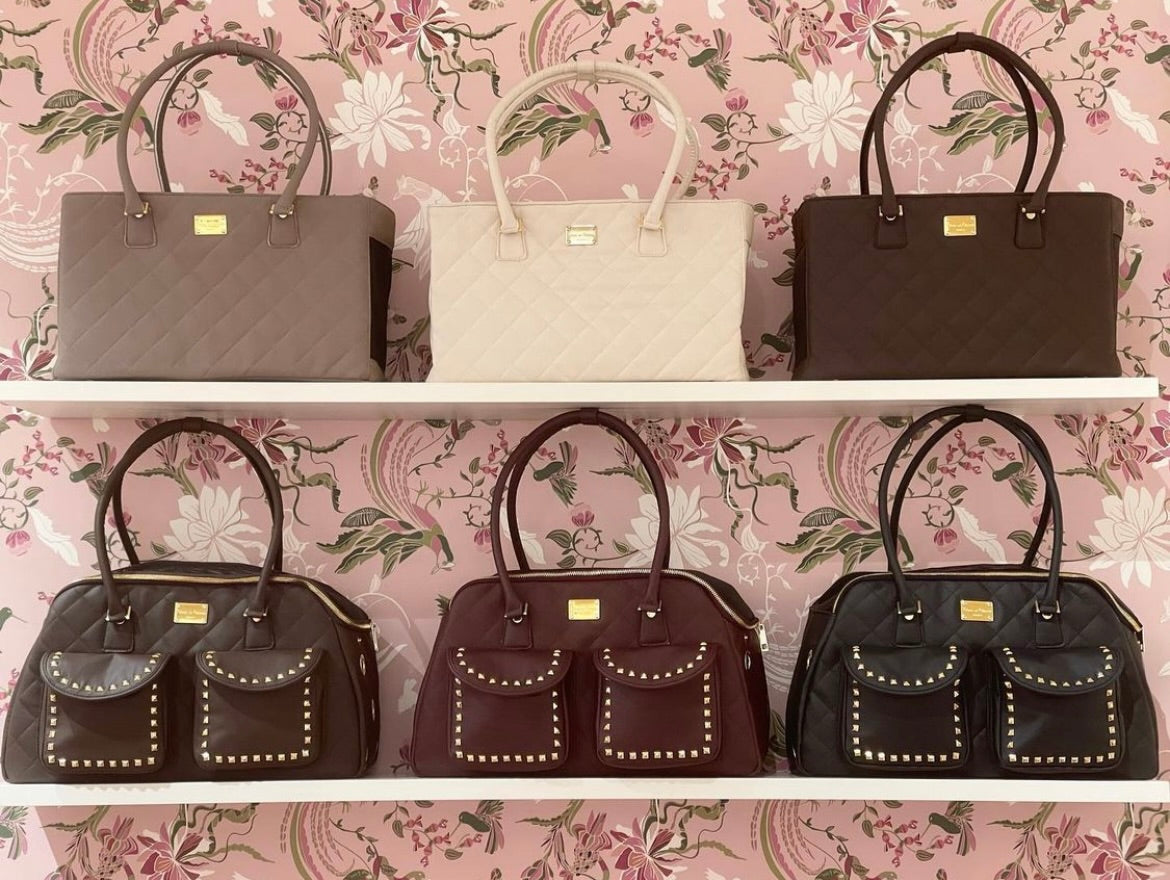 Designer Dog Travel Carrier - Black with Gold Studs