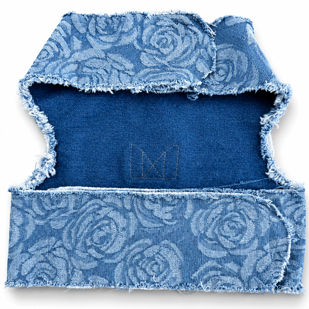 Heads or Tails Pup Rose Print Denim Dog Harness