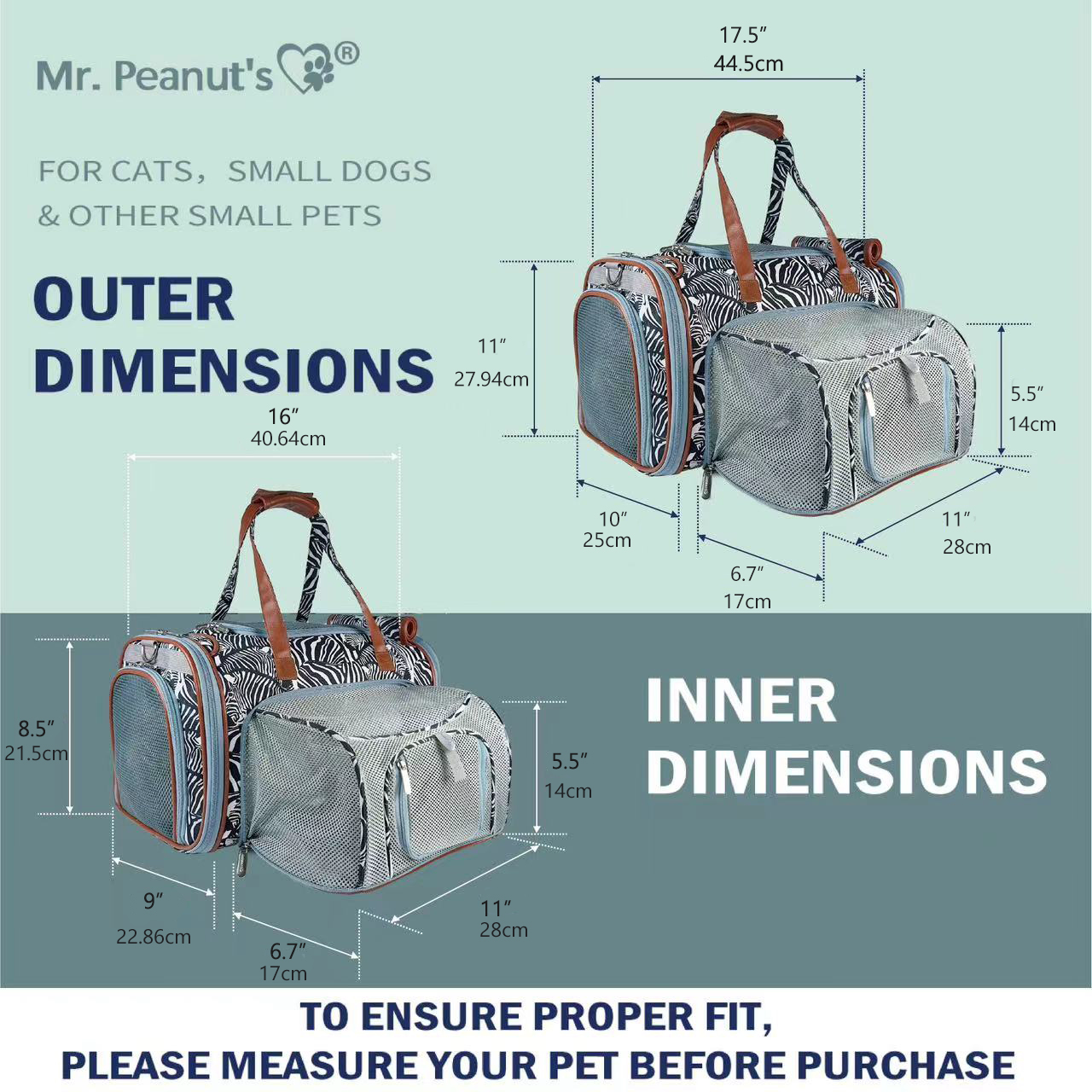 Mr. Peanuts Gold Series Standard Size Airline Compliant Expandable Pet Carrier - Prints Edition