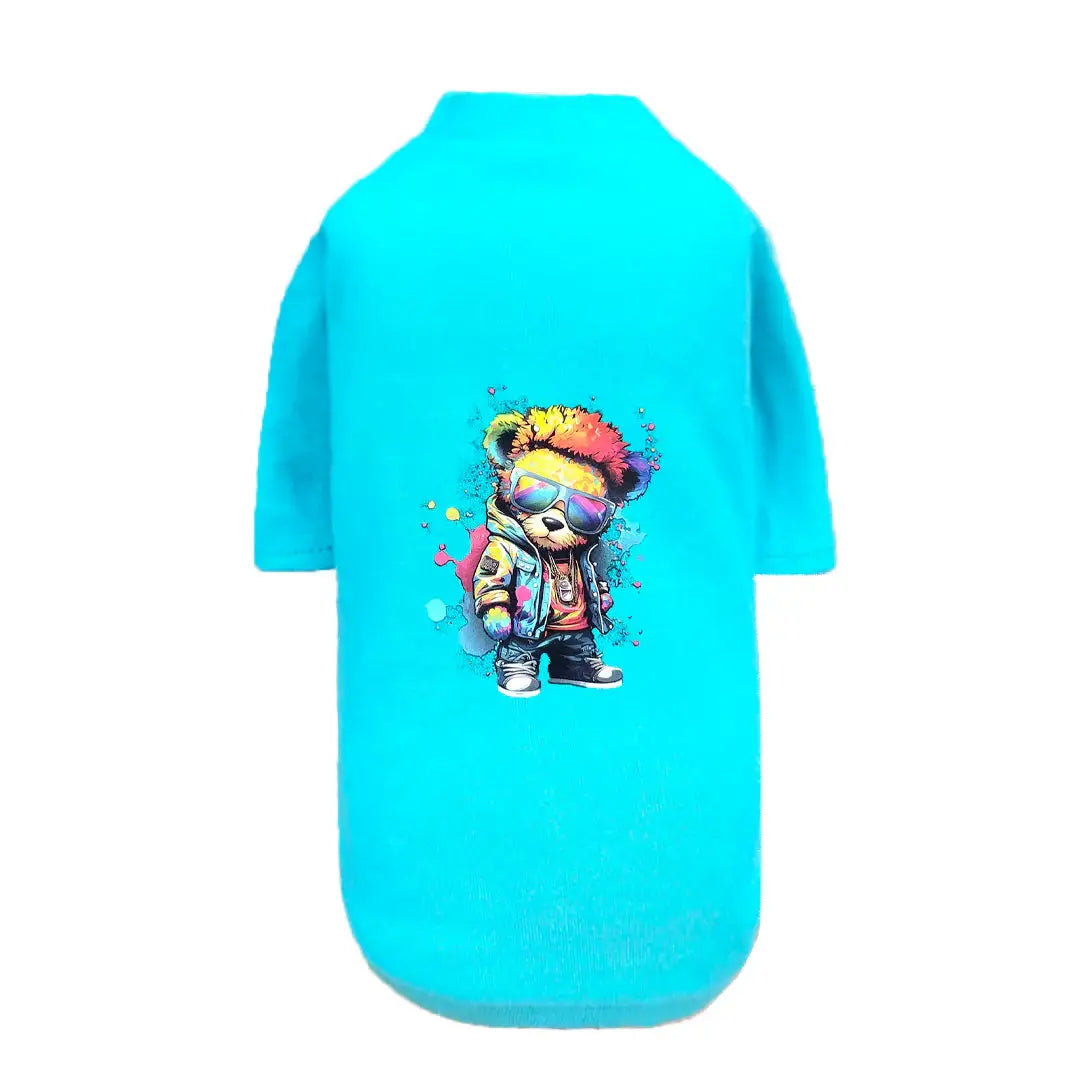 Hello Doggie Punk Brats Faux Fur Cotton Teal Dog Shirt