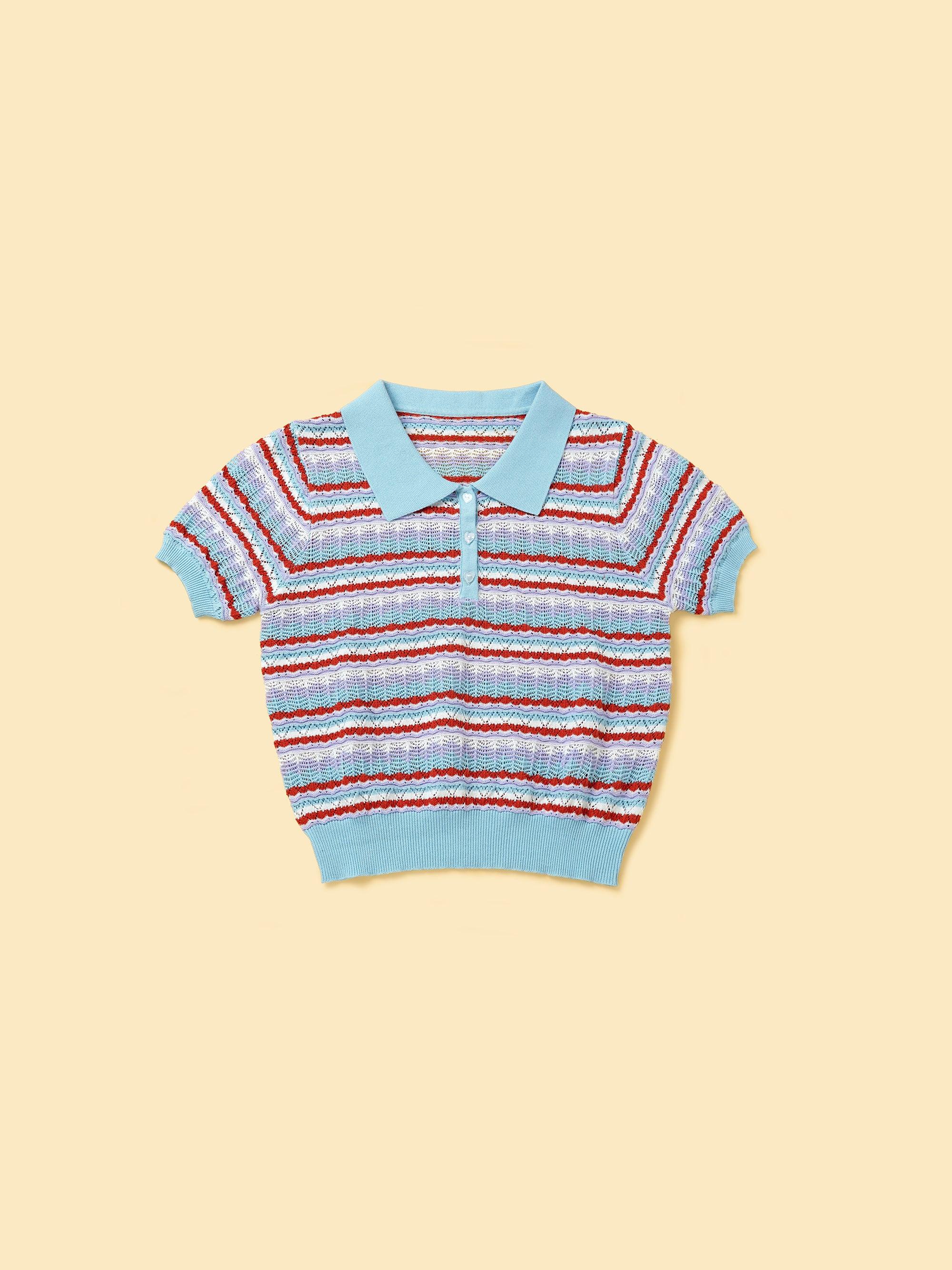 Pet & Me Spring Summer Blue Ocean Crochet Short Sleeve Polo Shirt | HT Animal Supply