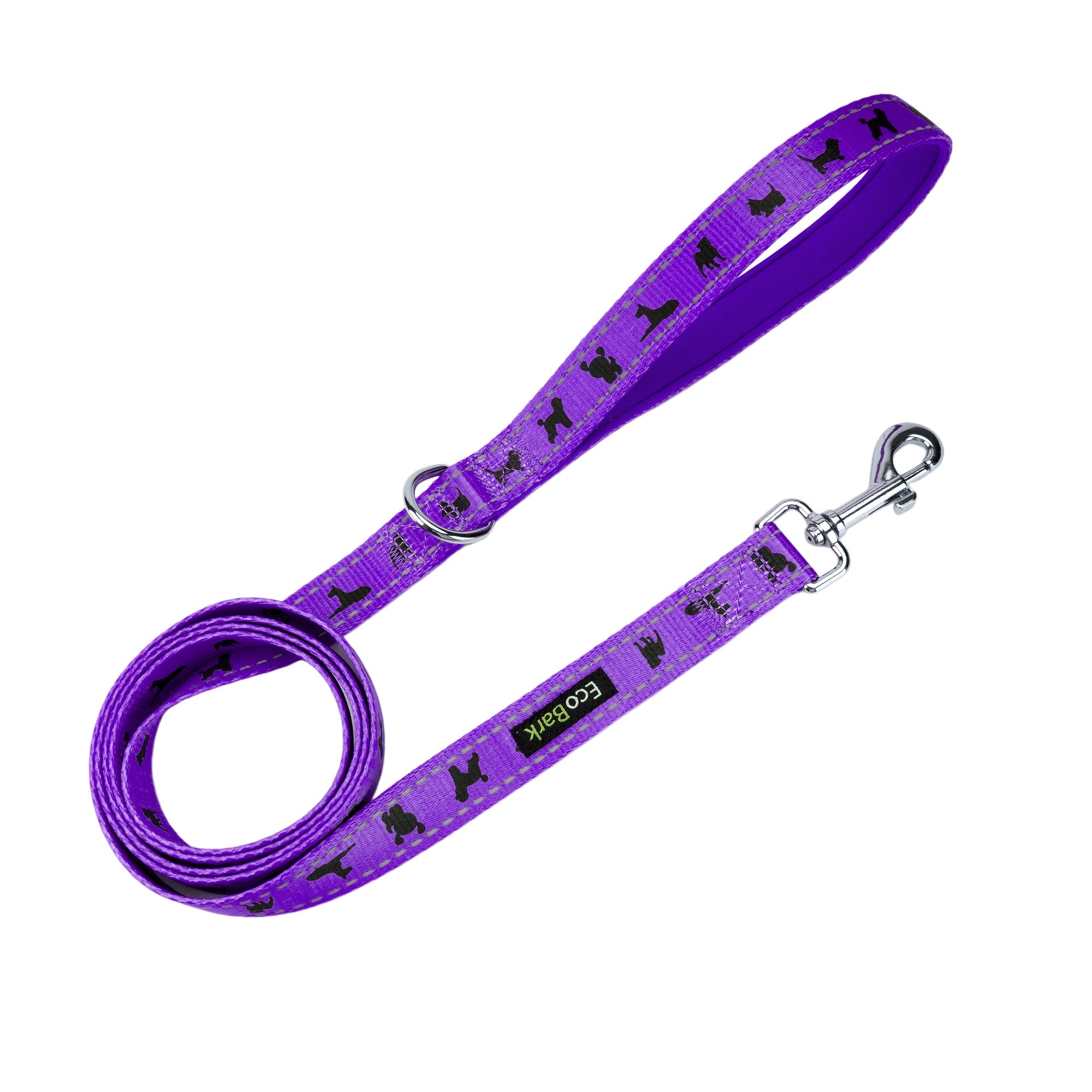 EcoBark Purple Dog Leash- Padded Comfort Grip Leash Dog Pattern - 4ft, 5ft, and 6ft  for XS, Small, and Medium Dogs