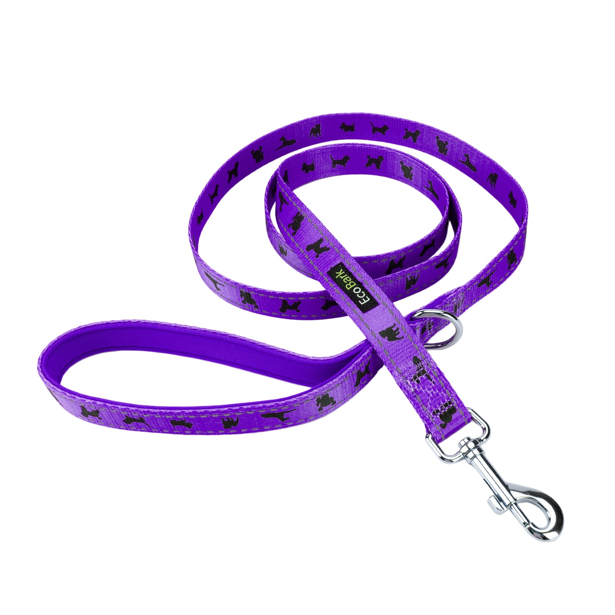 EcoBark Purple Dog Leash- Padded Comfort Grip Leash Dog Pattern - 4ft, 5ft, and 6ft  for XS, Small, and Medium Dogs