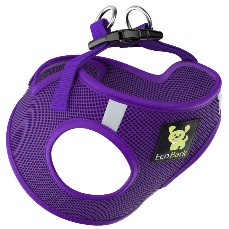 EcoBark Step In Dog Harness - Teacup & Small Breeds- Reflective Soft Mesh Harness for Teacup, Small Dogs and Puppies / Purple