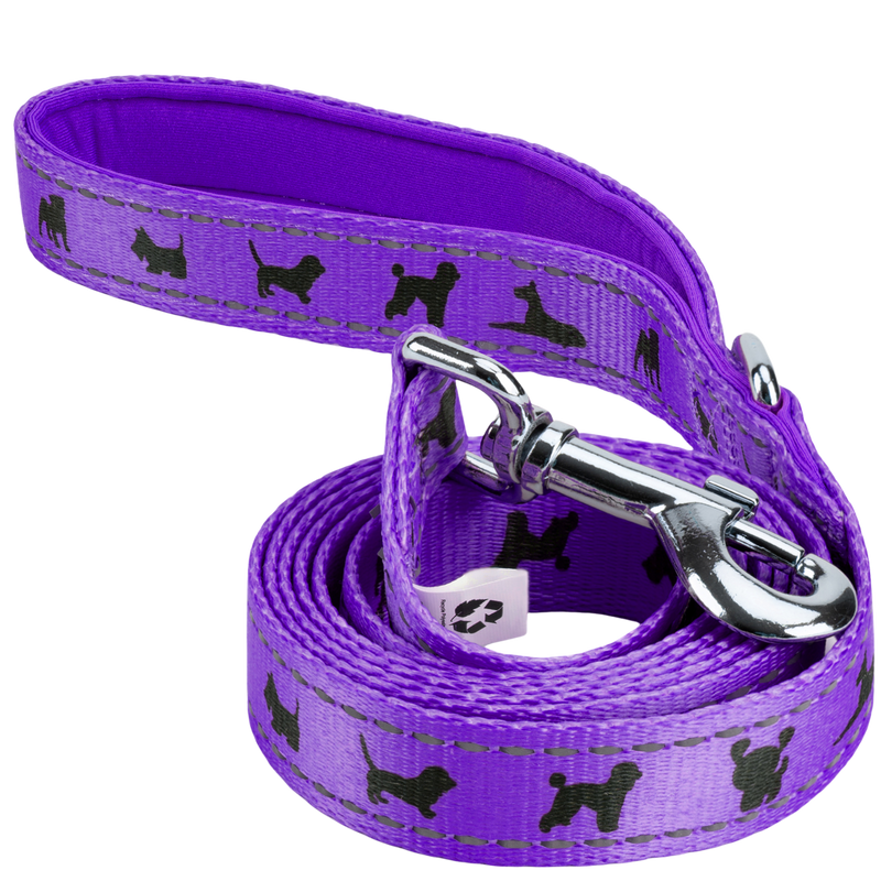 EcoBark Purple Dog Leash- Padded Comfort Grip Leash Dog Pattern - 4ft, 5ft, and 6ft  for XS, Small, and Medium Dogs