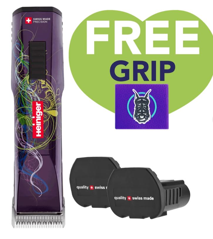 Purple Saphir Cordless Clipper Two Batteries with Free Grip by Heiniger