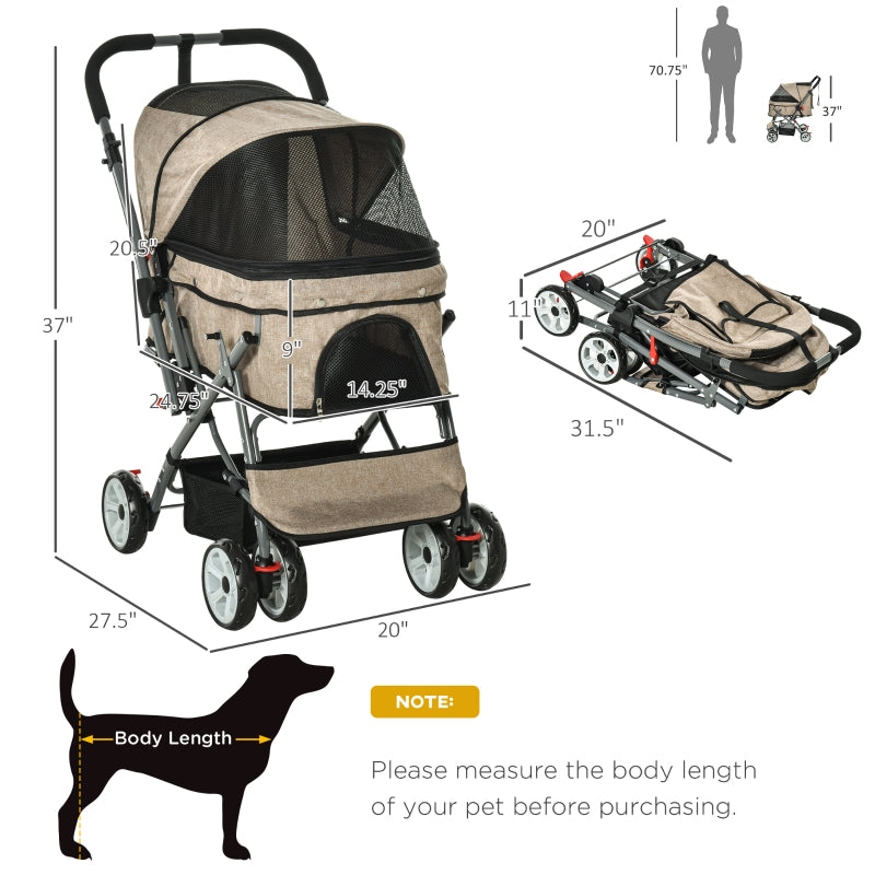 Pet Foldable Travel Carriage Stroller with Reversible Handle