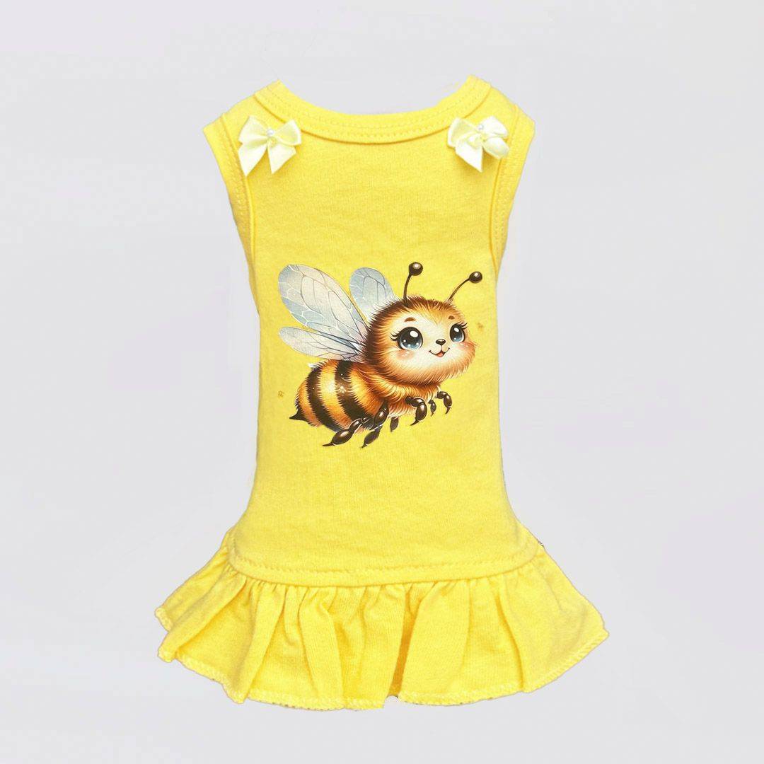 Hello Doggie Queen Bee Faux Fur Cotton Dog Dress