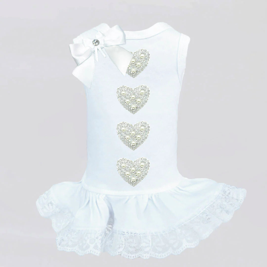 Hello Doggie Queen of Hearts Faux Fur Satin Swarovski Crystal Dog Dress