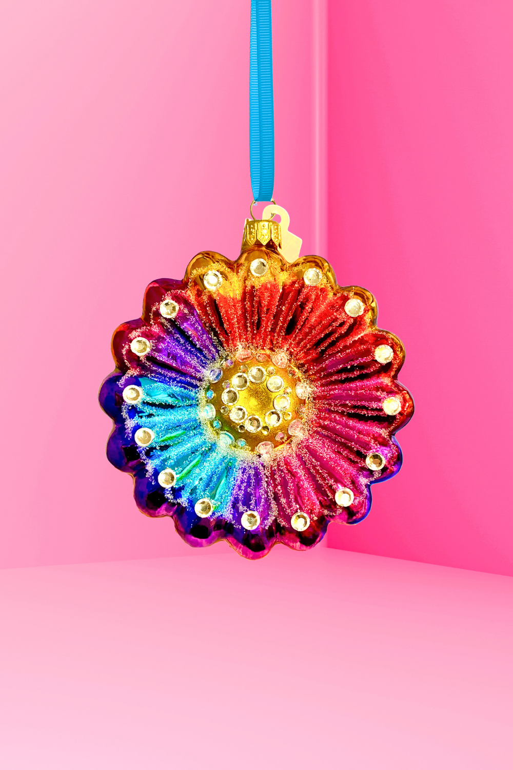 Rainbow Daisy Polish Glass Ornament
