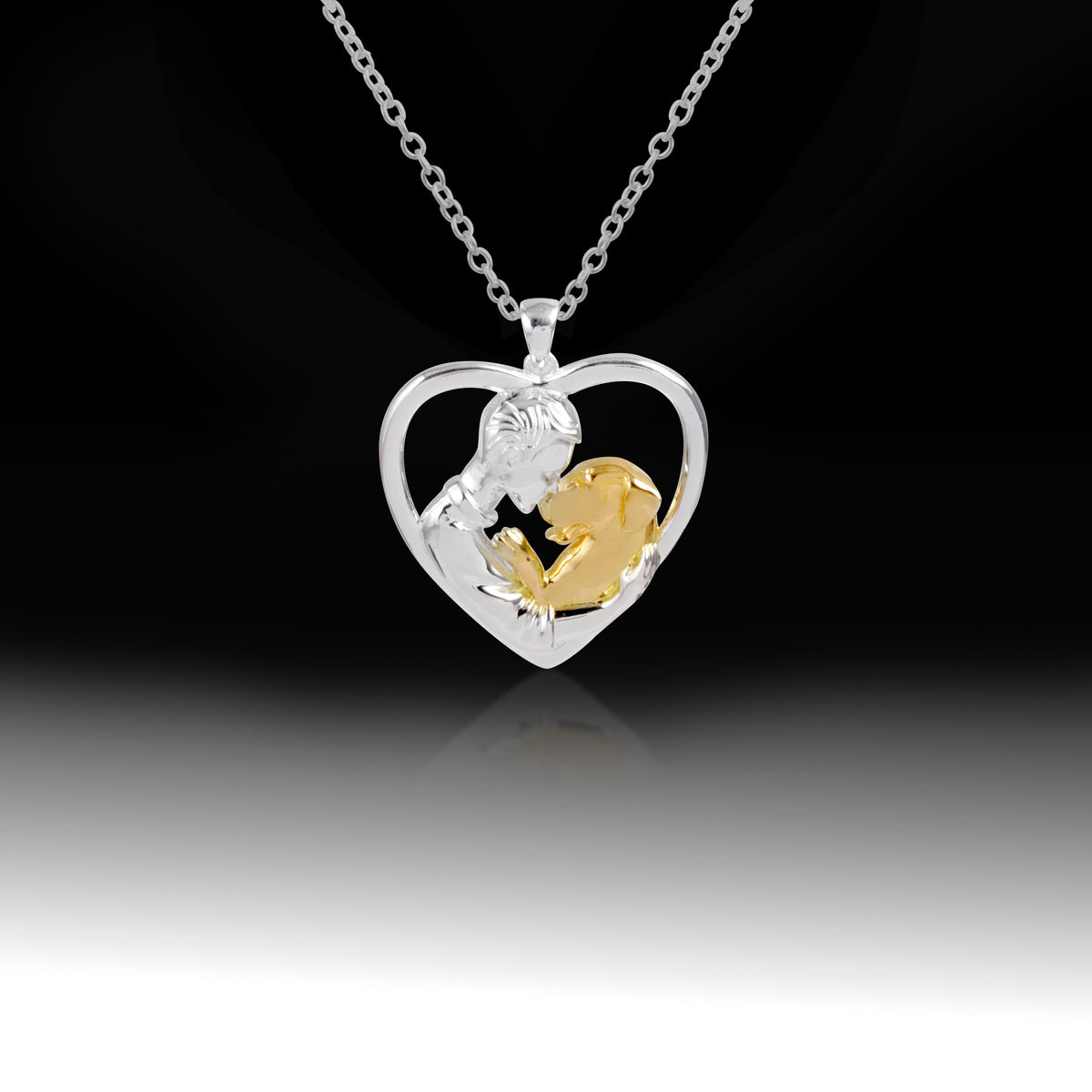 Boy and Dog Necklace- 925 Sterling Silver Two Tone Piece