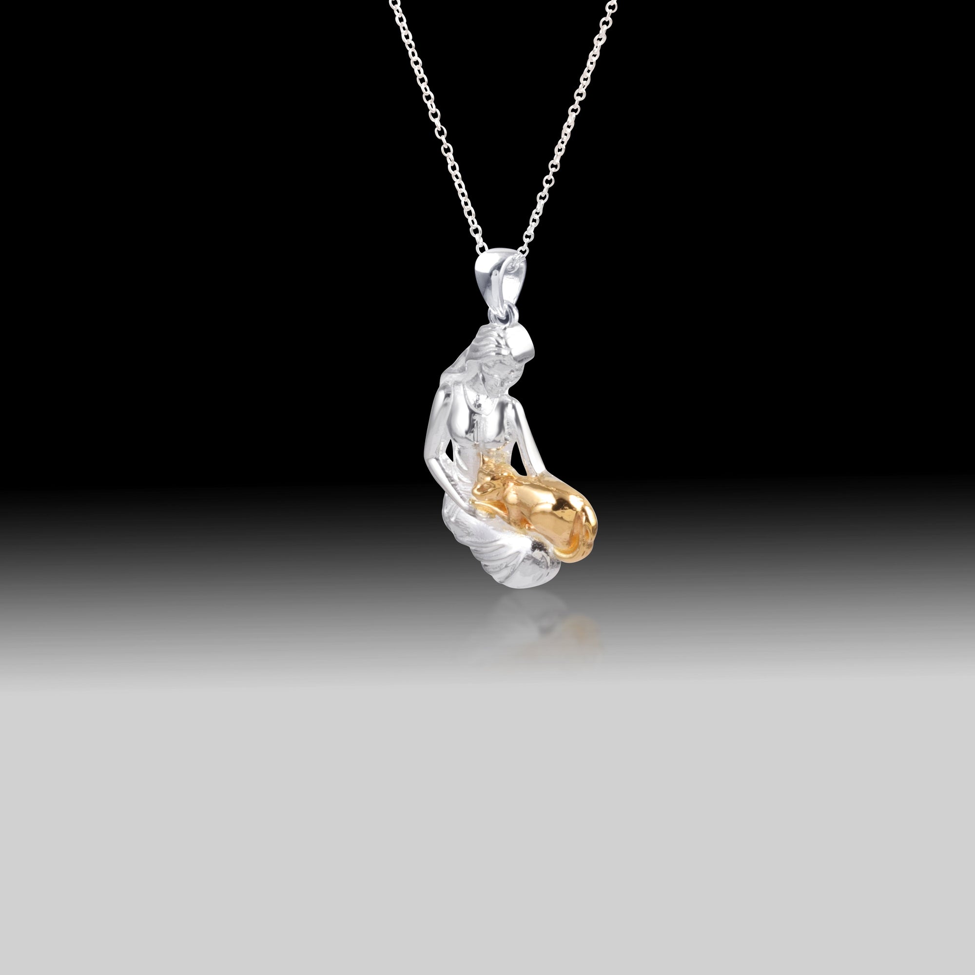 Lady and The Cat- 925 Sterling Silver Two Toned Piece