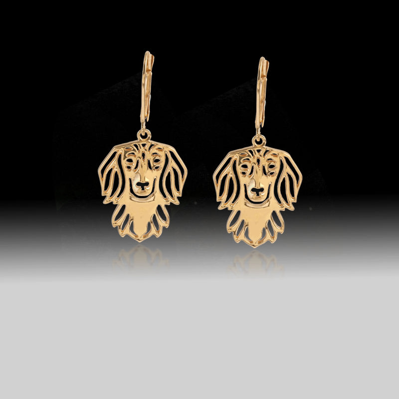 Golden Dachshund Drop Earrings- 925 Sterling Silver Gold Plated