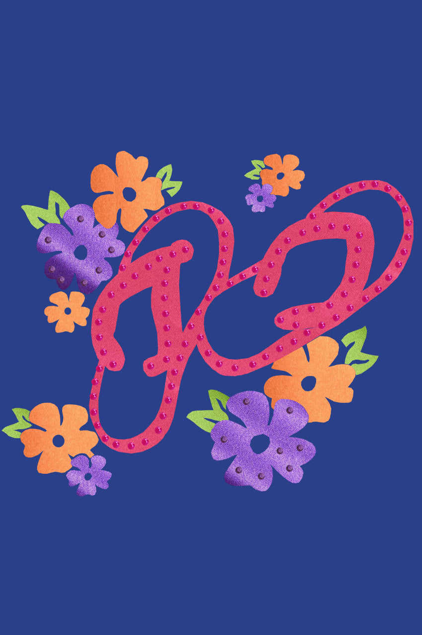 Satin Flip Flops with Flowers - Womens T-shirt