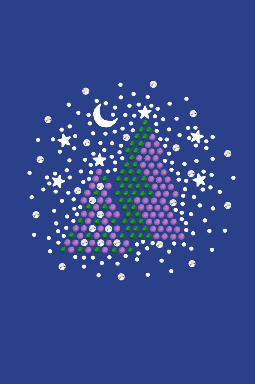 Purple & Green Christmas Trees with Austrian crystal Snowflakes - Womens T-shirt