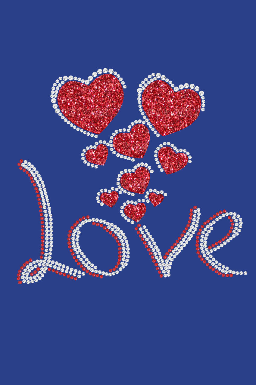 Love with Red Glitter Hearts - Womens Tee