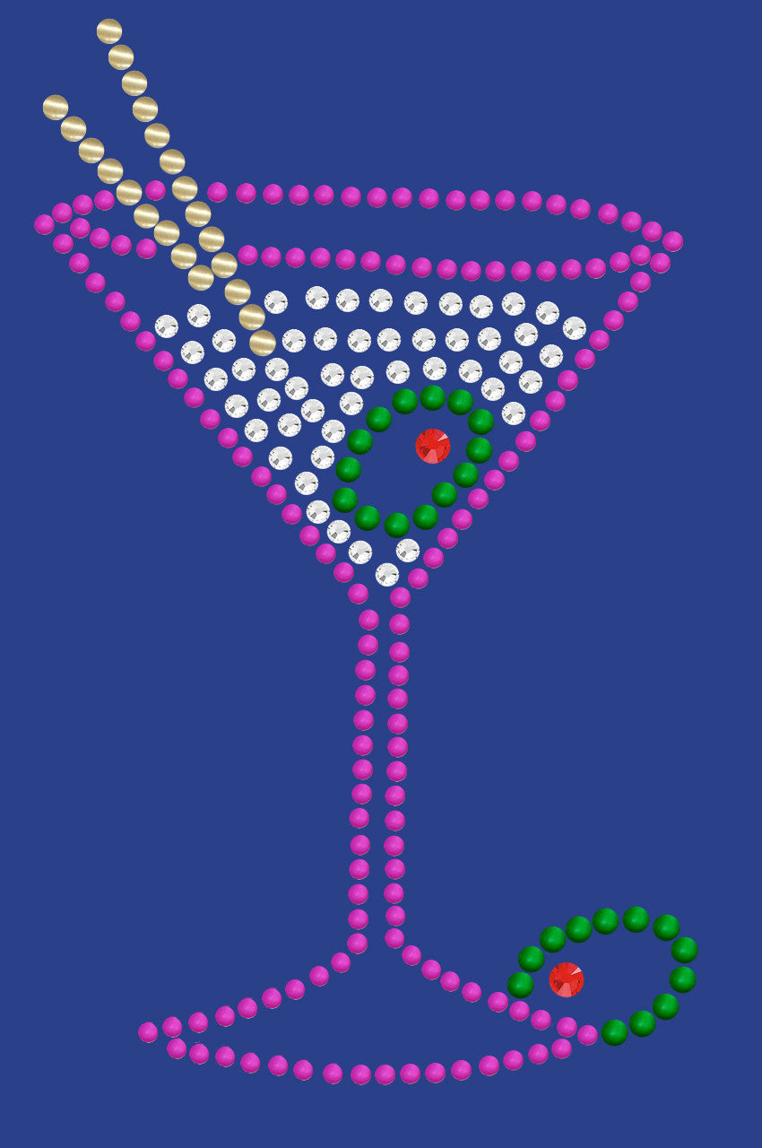 Martini (Fuchsia with Clear Rhinestones) - Womens T-shirt