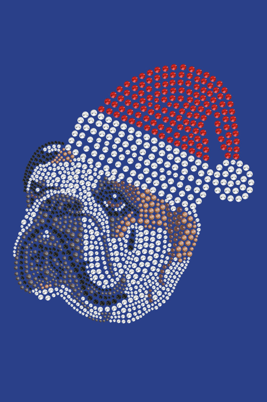 Bulldog Face (Brown) with Santa Hat - Womens T-shirt