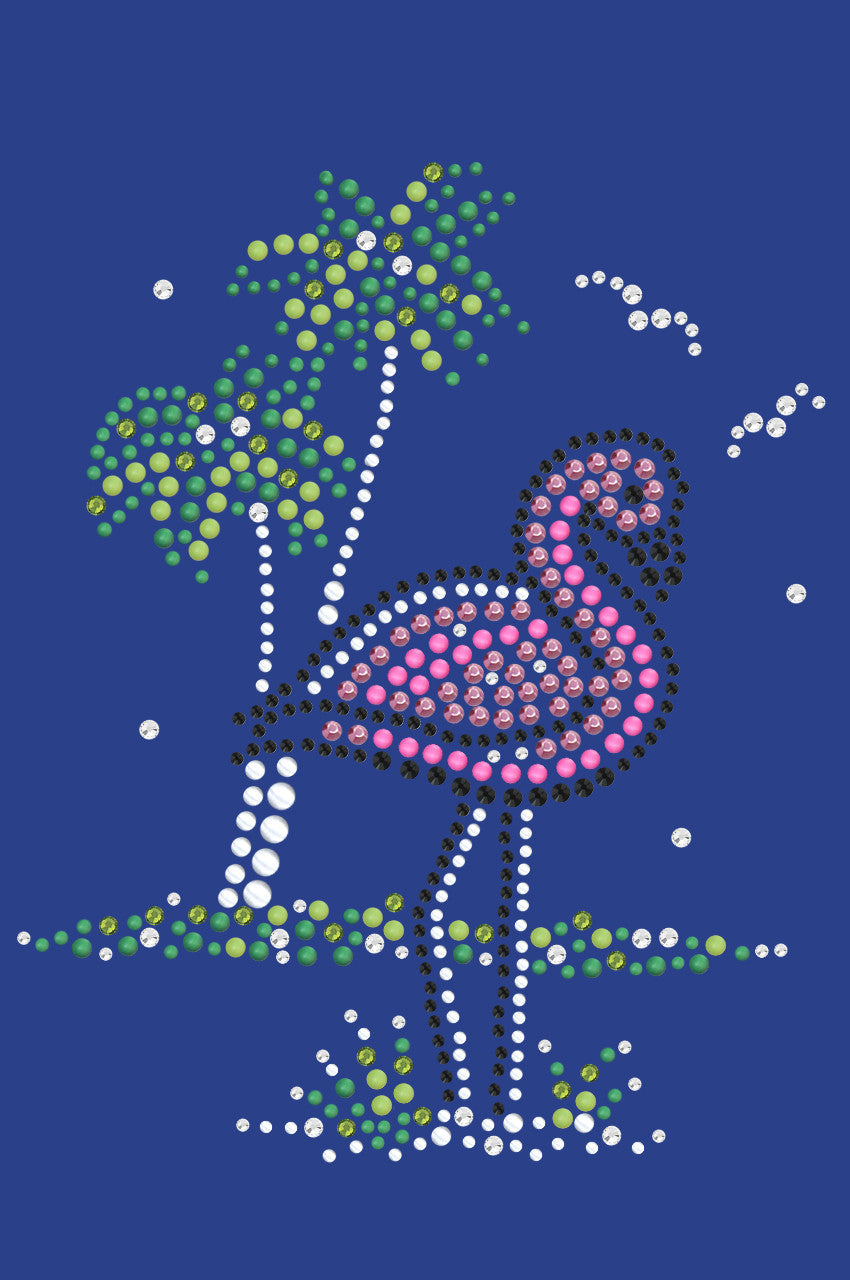 Pink Flamingo with Palm Trees - Womens T-shirt