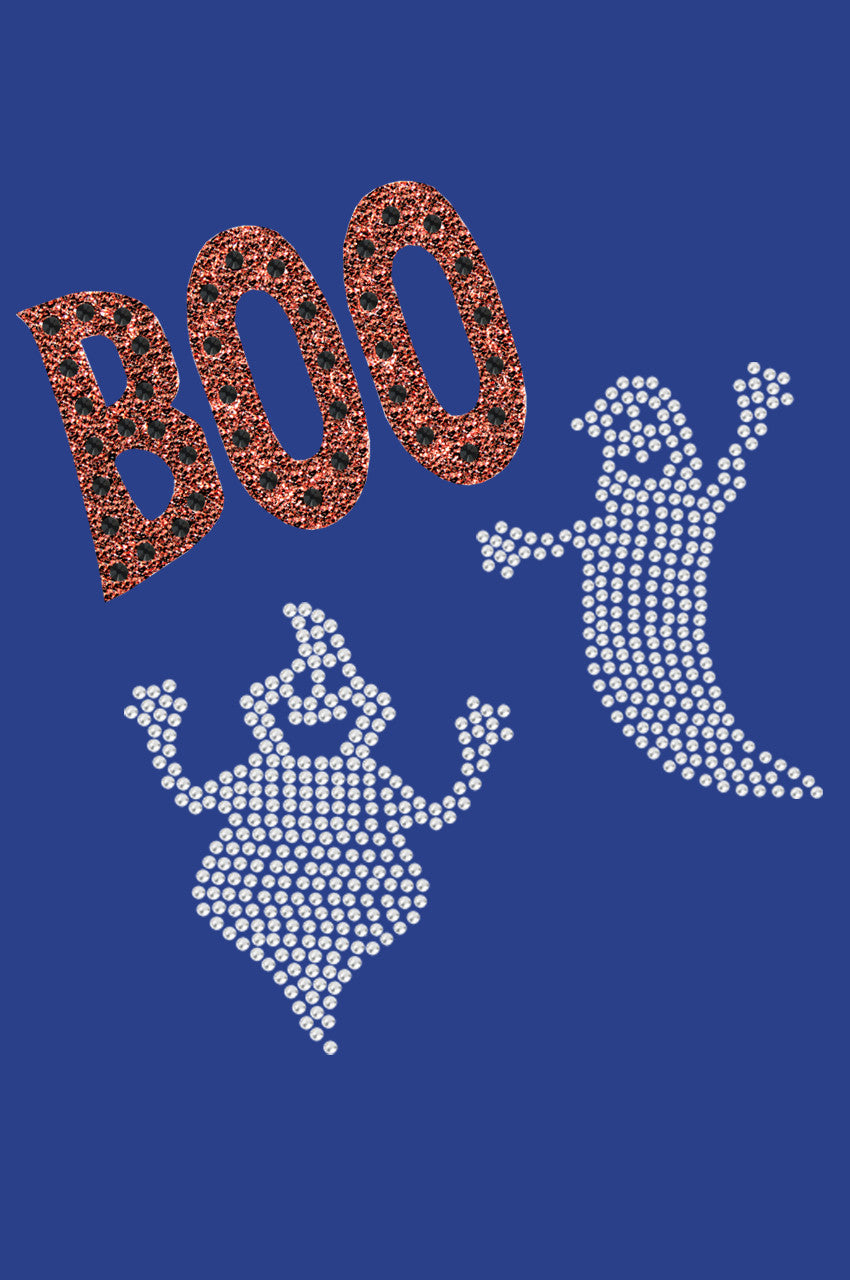 Orange Glitter Boo with Rhinestone Ghost - Womens T-shirt