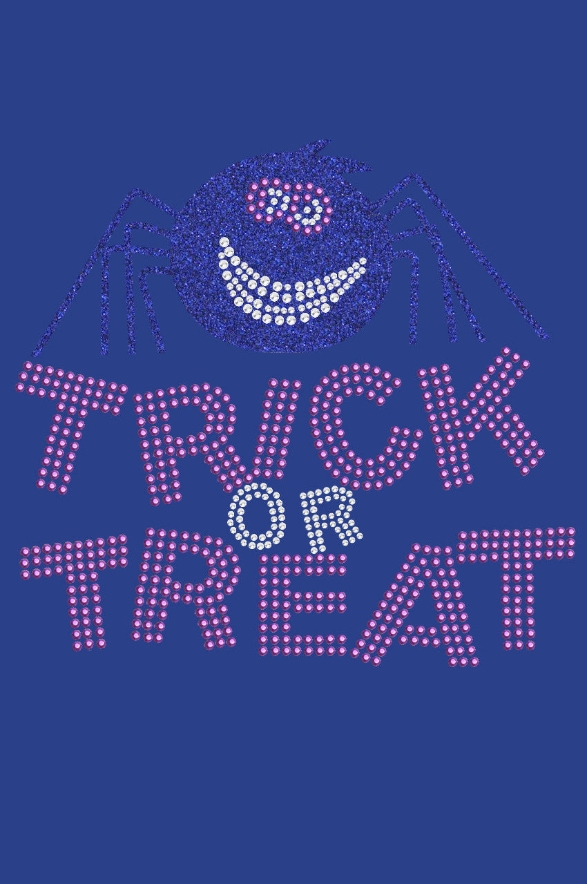 Trick or Treat with Blue Glitter Spider - Womens Tee