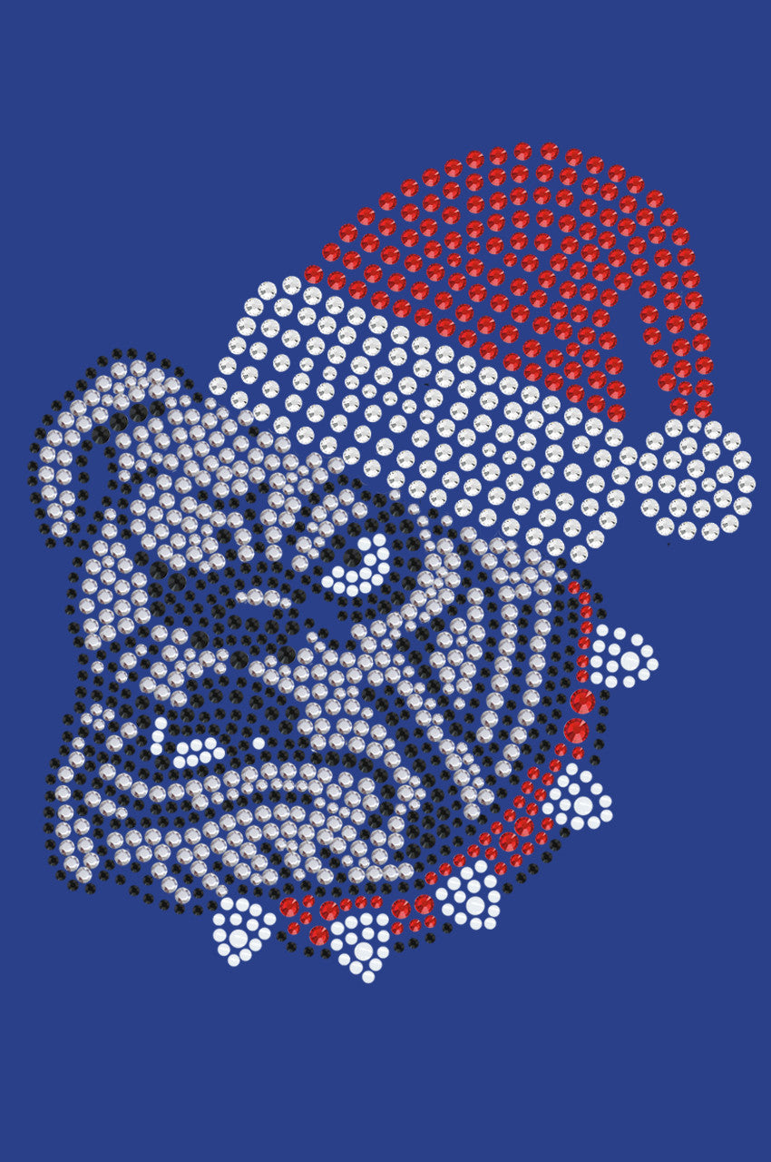 Bulldog Face (White) with Santa Hat - Womens T-shirt