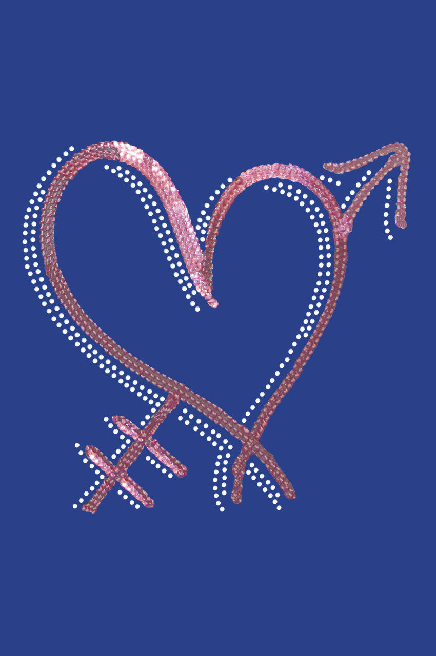 Pink Sequin Heart with Arrow - Womens T-shirt