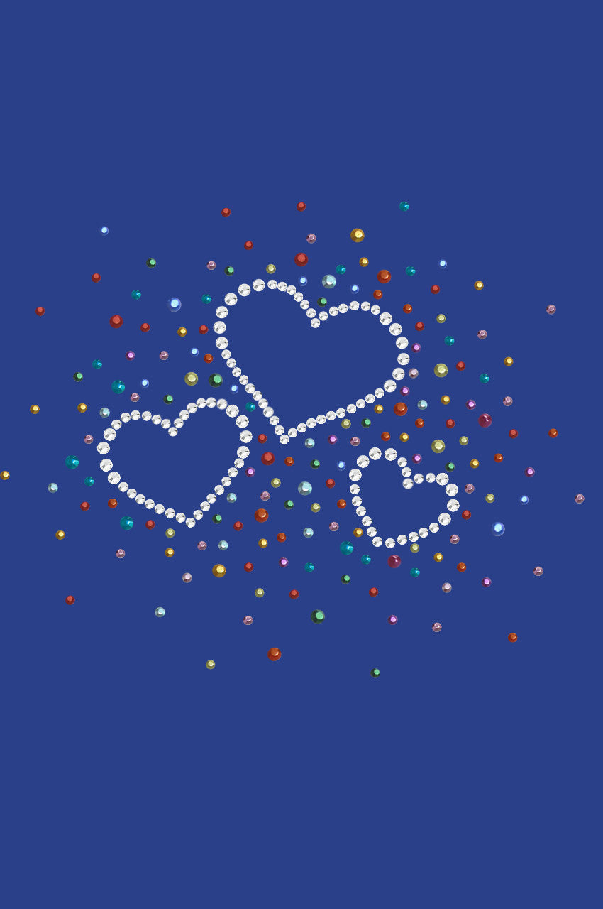 Three Hearts with Multicolored Studs - Womens T-shirt