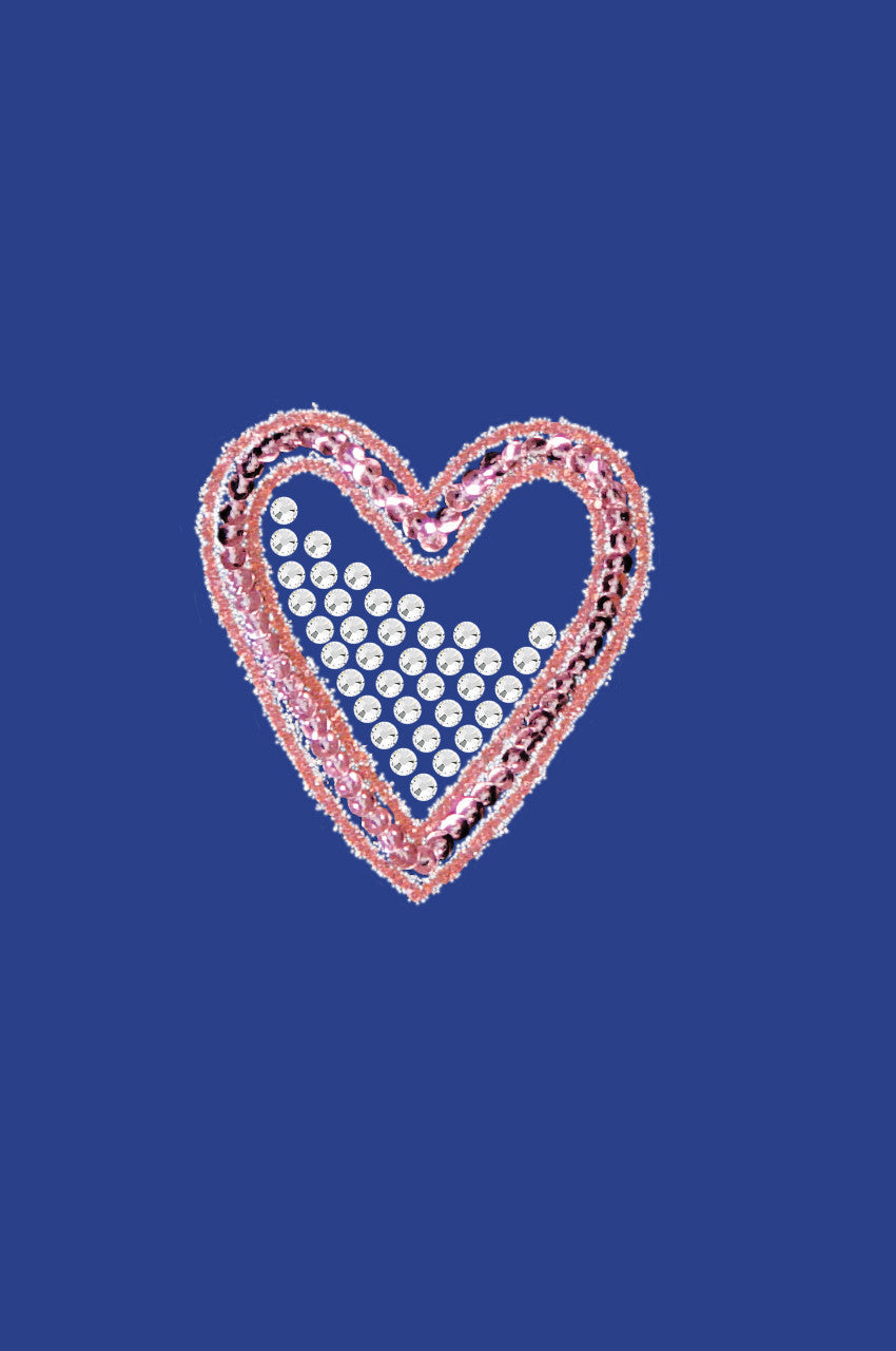 Pink Sequin & Rhinestone Heart - Womens T-shirt