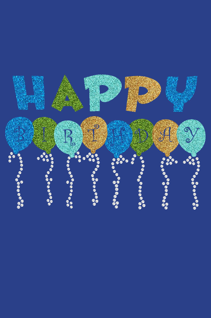 Happy Birthday Balloons (Blue) - Womens T-shirt
