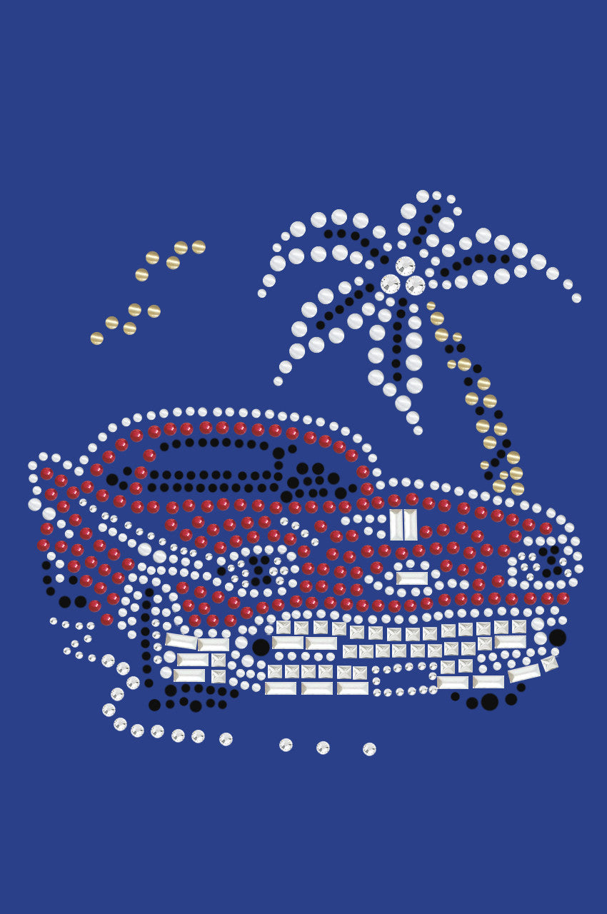 Car with Palm Tree (Red) - Womens T-shirt
