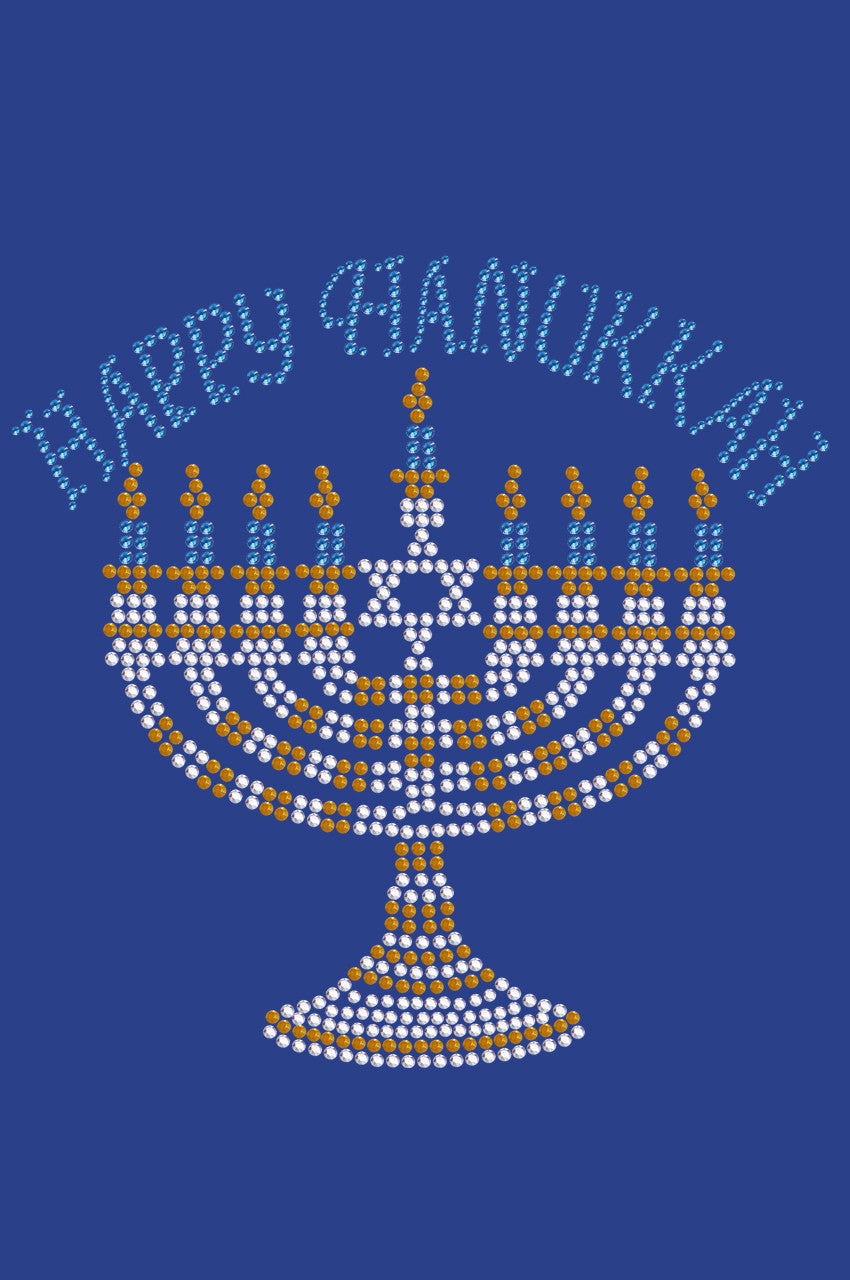 Menorah - Large (Blue, Silver, & Gold) - Womens T-shirt