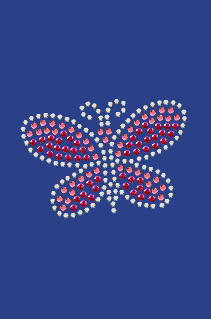 Pink Austrian crystal Rhinestone & Rhinestud Butterfly - Womens T-shirt