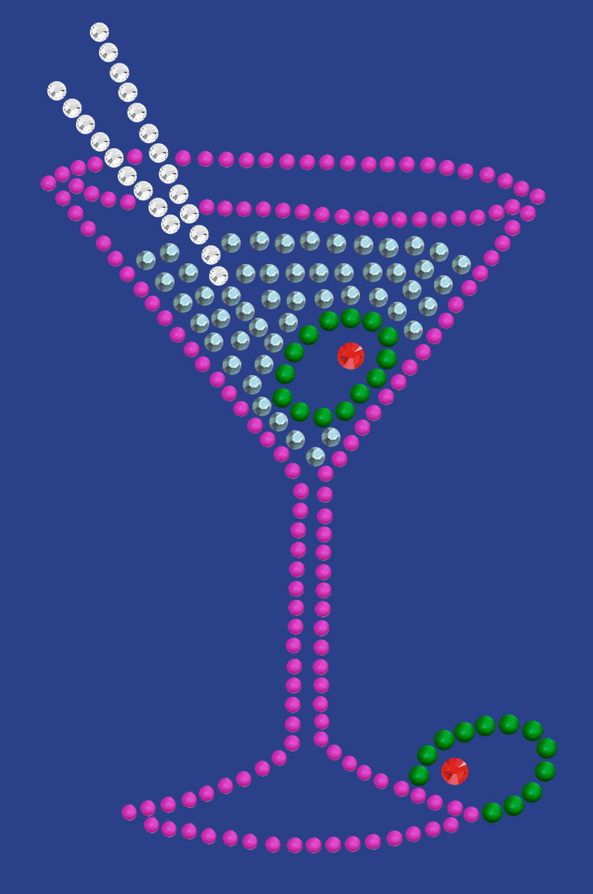 Martini (Fuchsia with Blue Rhinestones) - Women's T-shirt