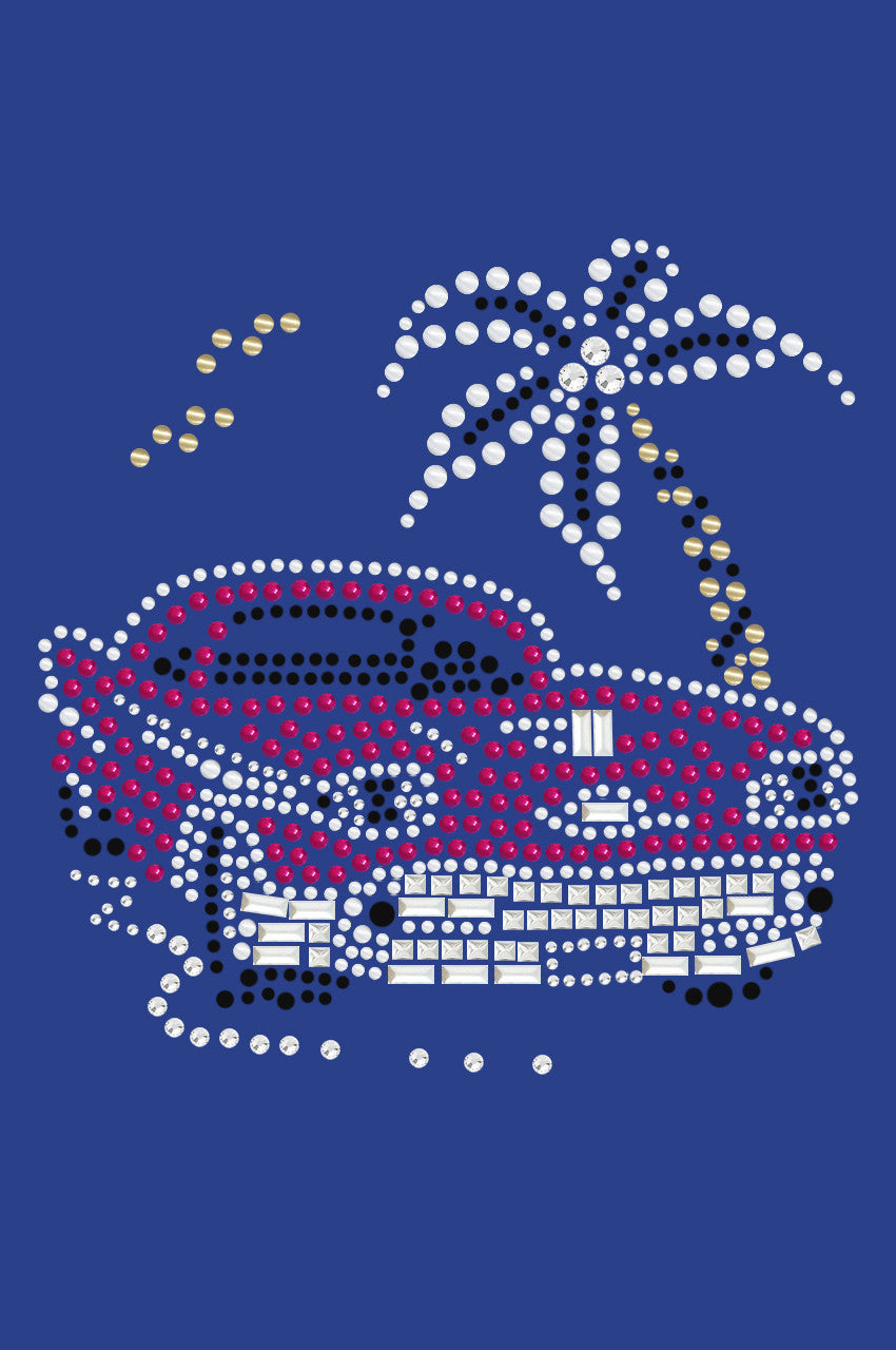 Car with Palm Tree (Pink) - Womens T-shirt