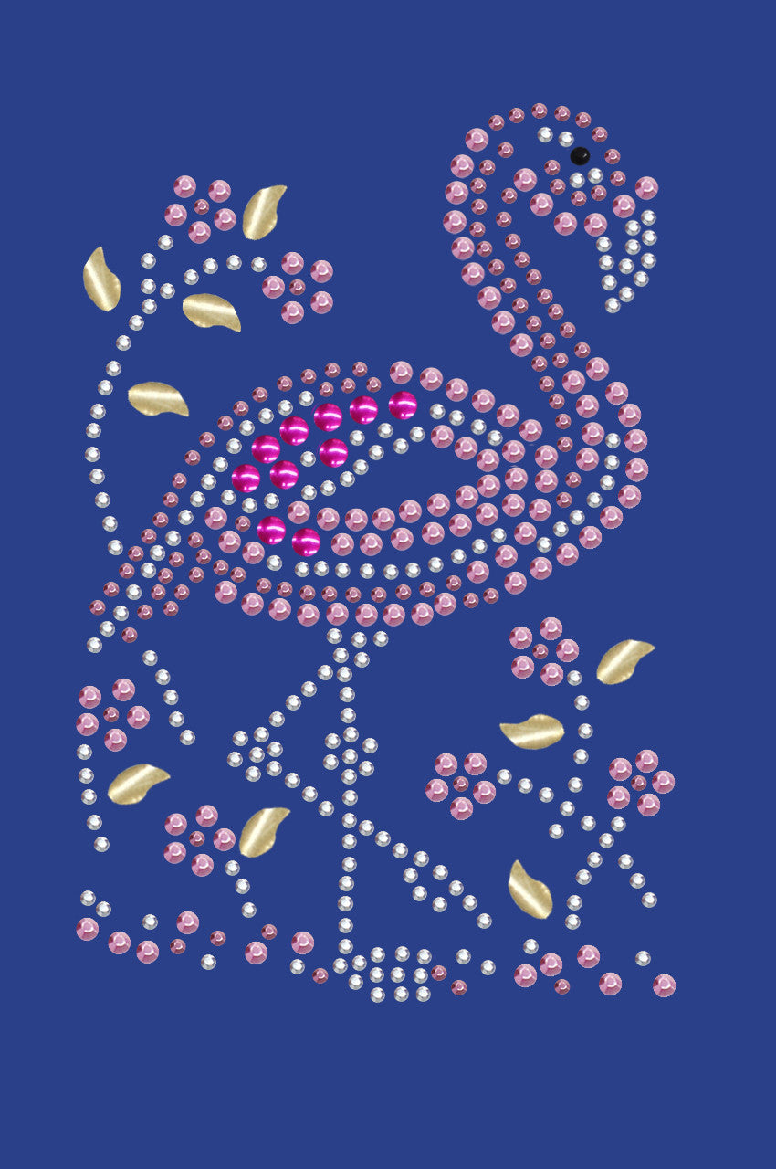 Pink Flamingo with Nailhead Flowers - Womens T-shirt