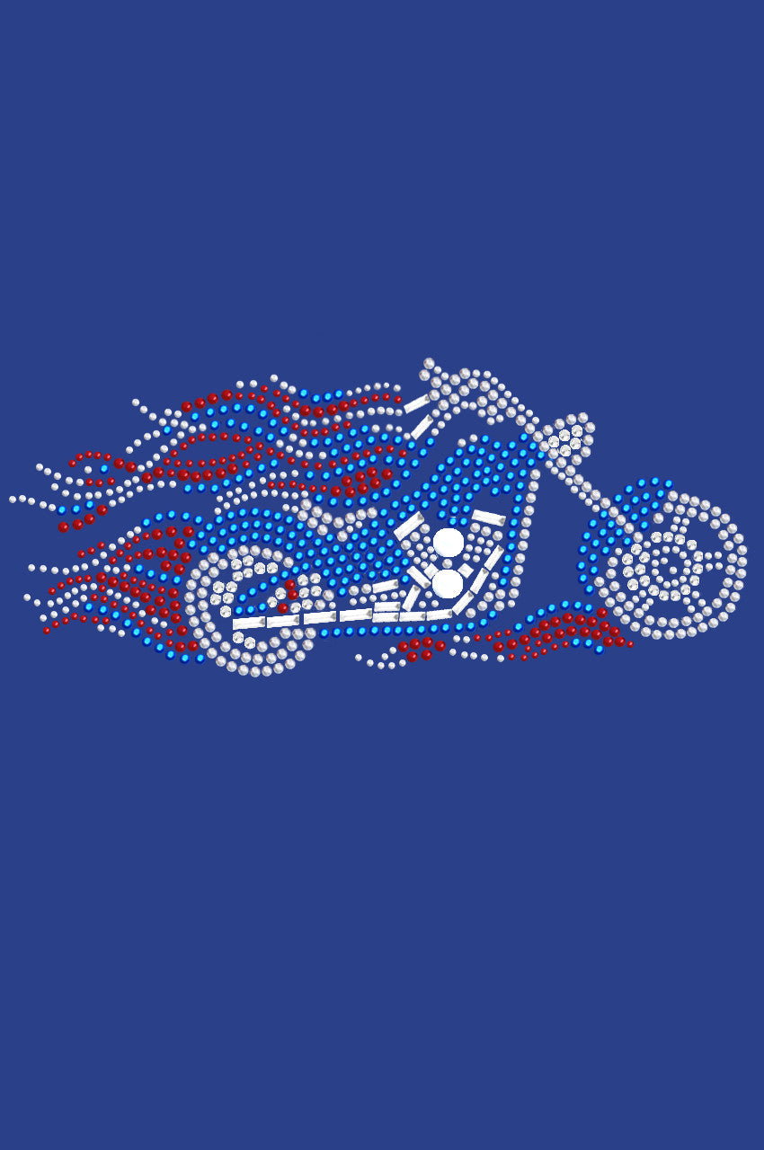 Motorcycle - Large Red, White, & Blue with Flames - Womens T-shirt