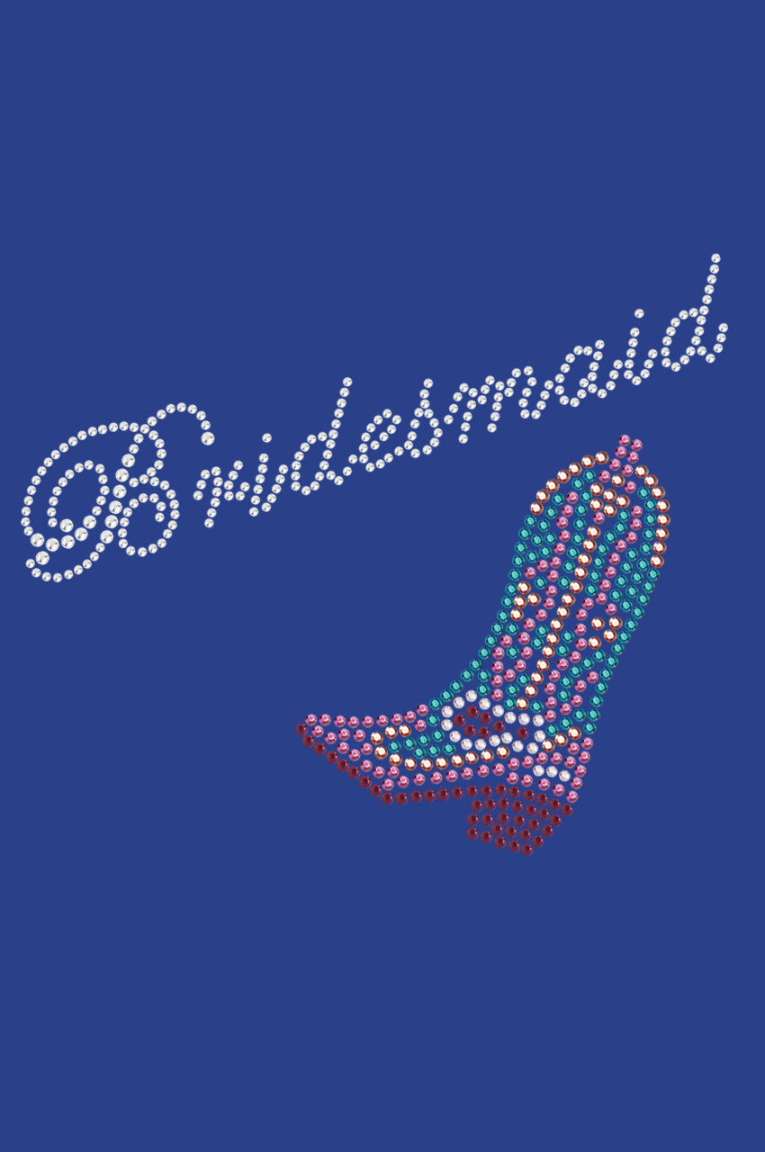 Bridesmaid with Pink/Turquoise Cowboy Boot- Womens T-shirt