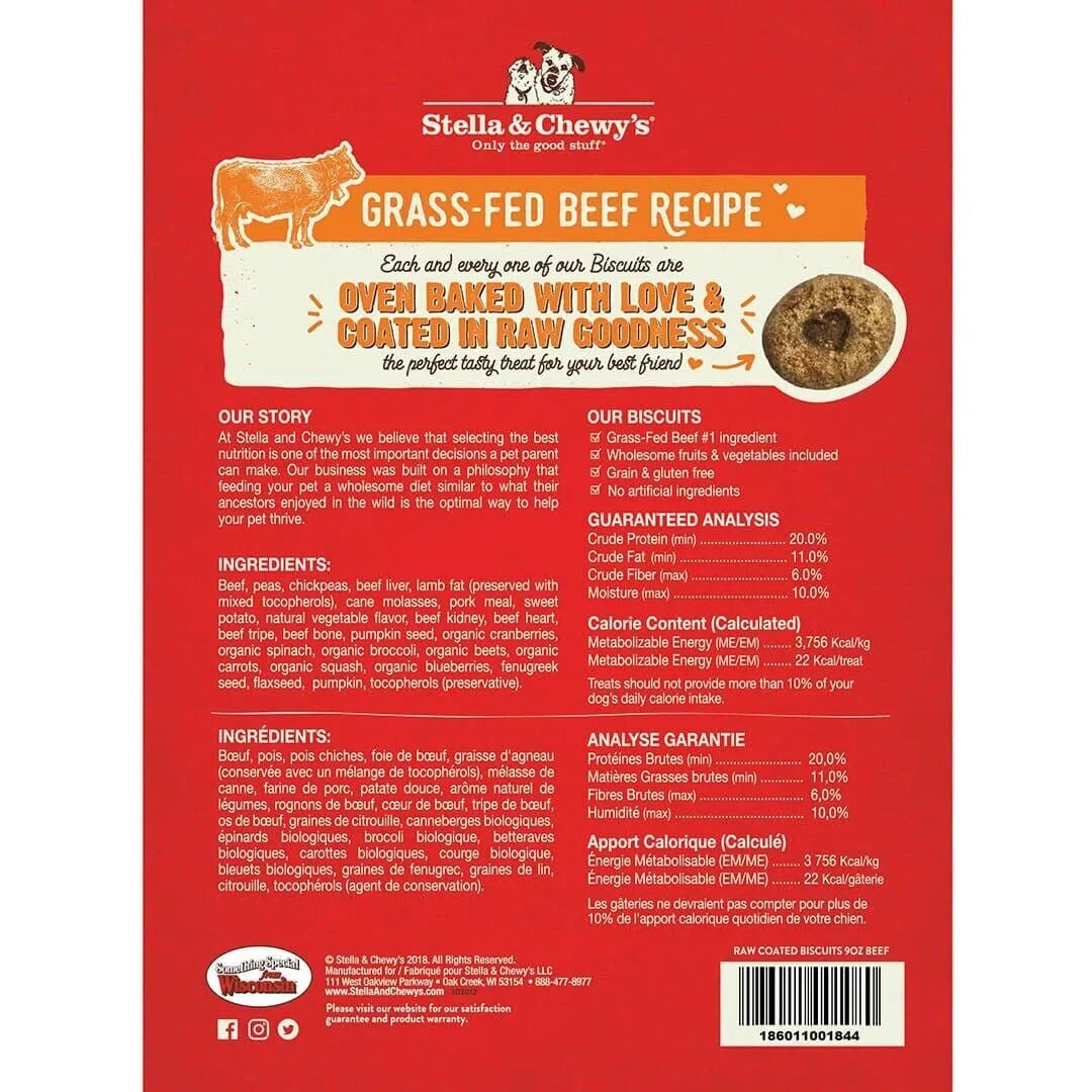 Stella & Chewys Raw Coated Biscuit Beef Dog Treats (9oz) - HT Animal Supply