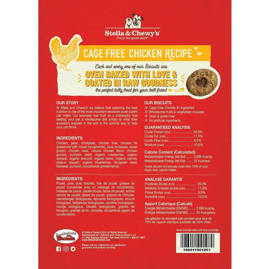 Stella & Chewys Raw Coated Biscuit Chicken Dog Treats (9oz) - HT Animal Supply