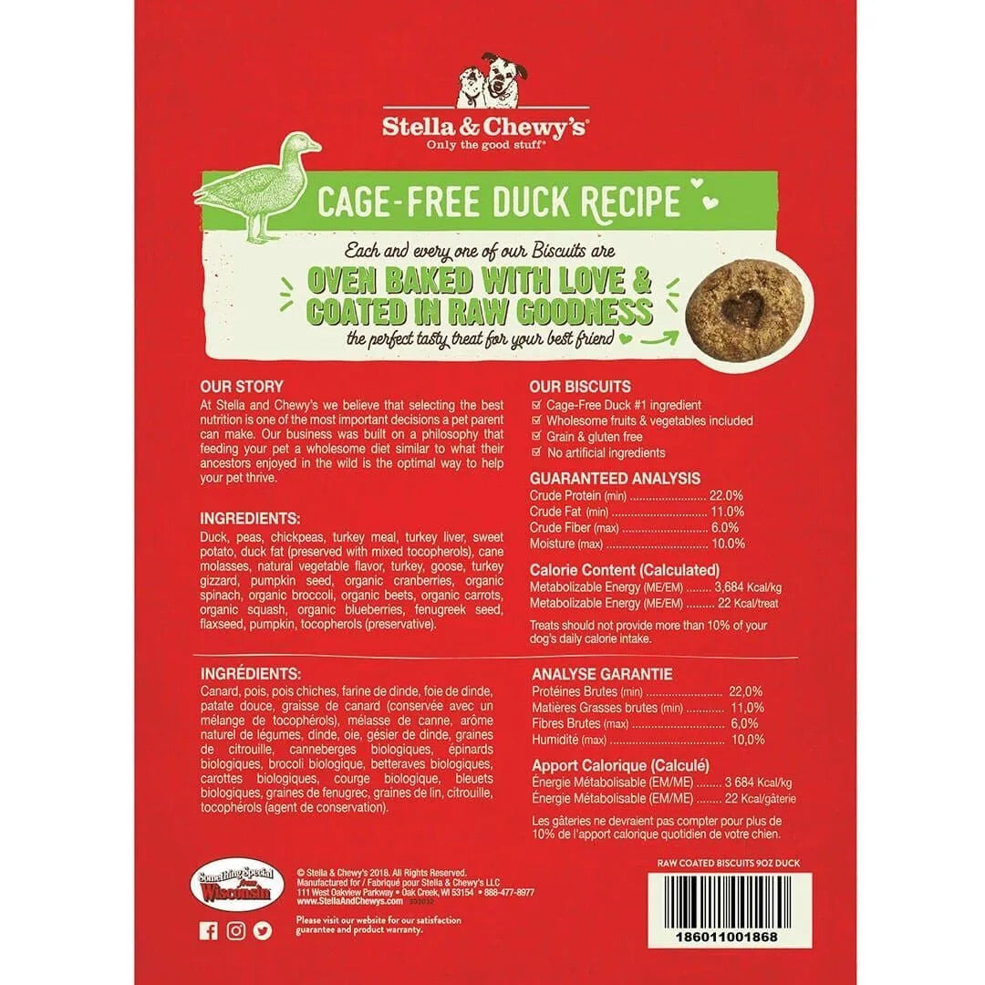 Stella & Chewys Raw Coated Biscuit Duck Dog Treat (9oz) - HT Animal Supply