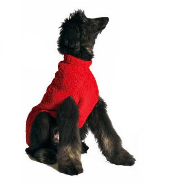Chilly Dog Red Cable Knit Wool Dog Sweater